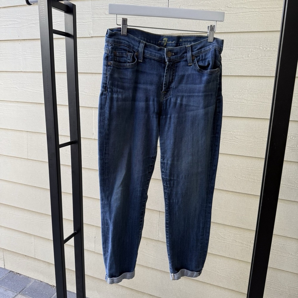 Seven 7 For All Mankind Jeans Women's Size 30 Skinny Crop & Roll‎ Blue Denim